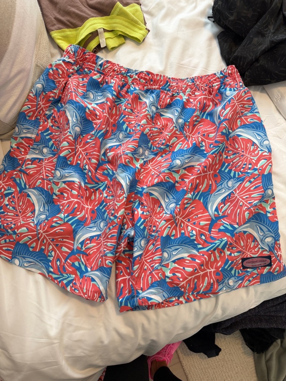 Vineyard Vines Red and Blue Tropical Marlin Swim Trunks